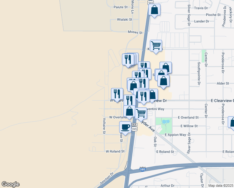 map of restaurants, bars, coffee shops, grocery stores, and more near 425 West Clearview Drive in Carson City