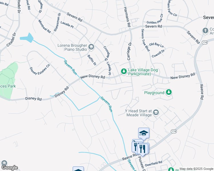 map of restaurants, bars, coffee shops, grocery stores, and more near 1829 Village Square Court in Severn