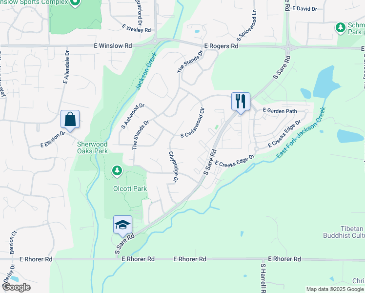 map of restaurants, bars, coffee shops, grocery stores, and more near 2501-2598 Sandberg Ct in Bloomington