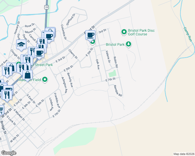 map of restaurants, bars, coffee shops, grocery stores, and more near 616 Cardinal Circle in Waverly