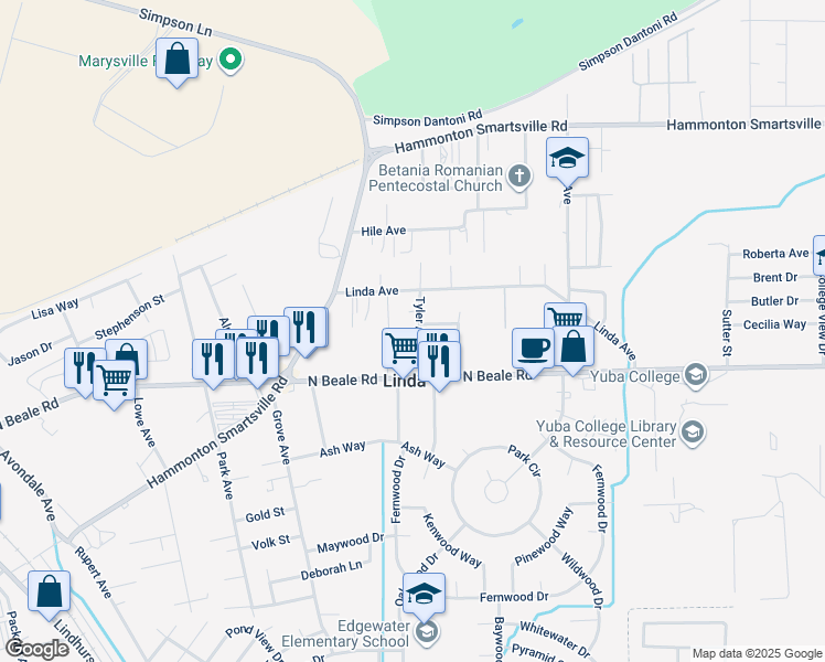 map of restaurants, bars, coffee shops, grocery stores, and more near 6048 Tyler Avenue in Marysville