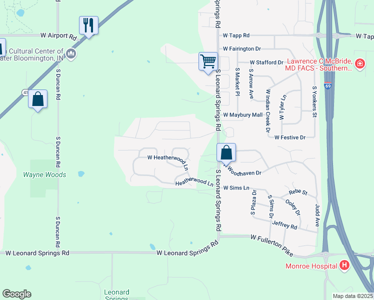 map of restaurants, bars, coffee shops, grocery stores, and more near 4239 West Lilac Lane in Bloomington