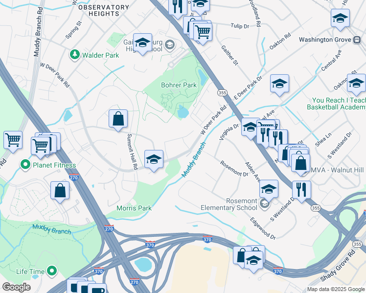 map of restaurants, bars, coffee shops, grocery stores, and more near 2 Hermosa Place in Gaithersburg