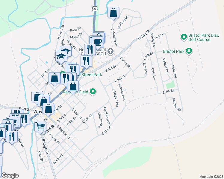 map of restaurants, bars, coffee shops, grocery stores, and more near 306 Arlington Avenue in Waverly