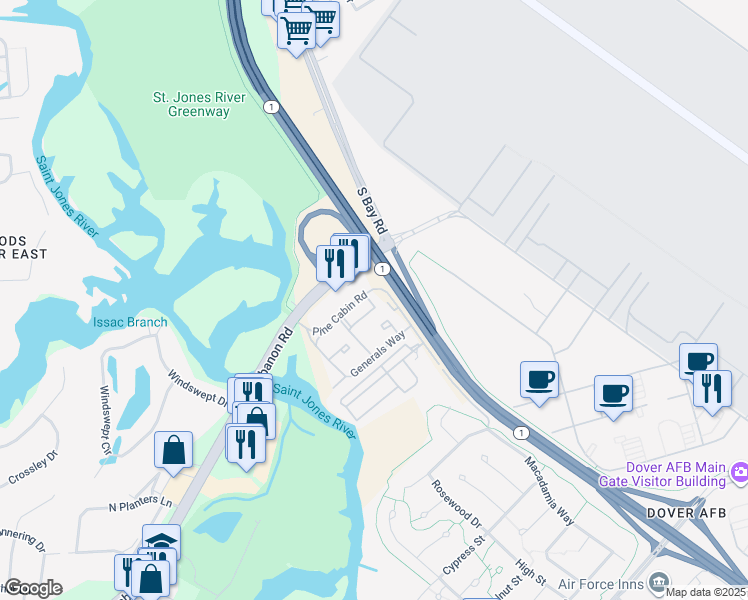 map of restaurants, bars, coffee shops, grocery stores, and more near 118 Kenney Court in Dover