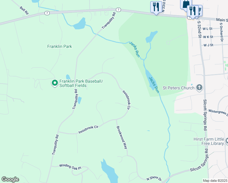 map of restaurants, bars, coffee shops, grocery stores, and more near 36589 Innisbrook Circle in Purcellville