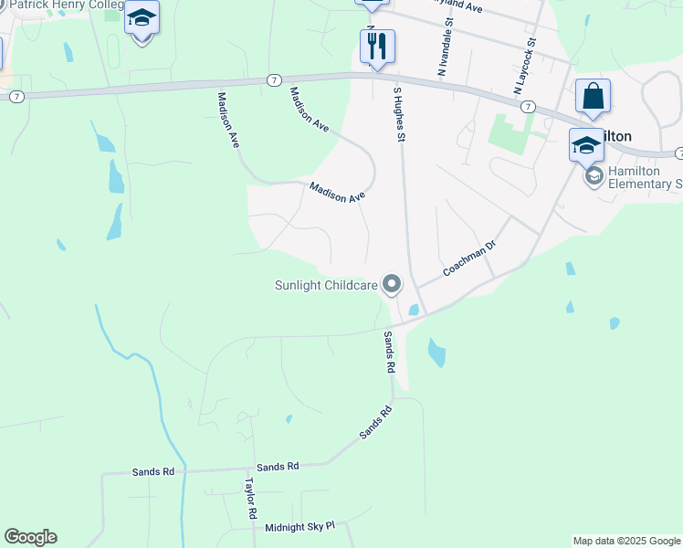 map of restaurants, bars, coffee shops, grocery stores, and more near 38384 Downs Ct in Hamilton