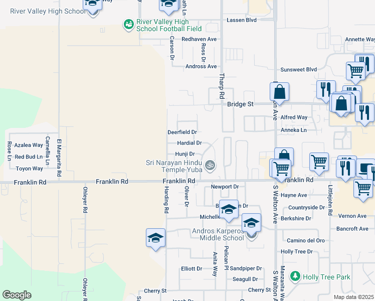 map of restaurants, bars, coffee shops, grocery stores, and more near 1921 Hunji Drive in Yuba City