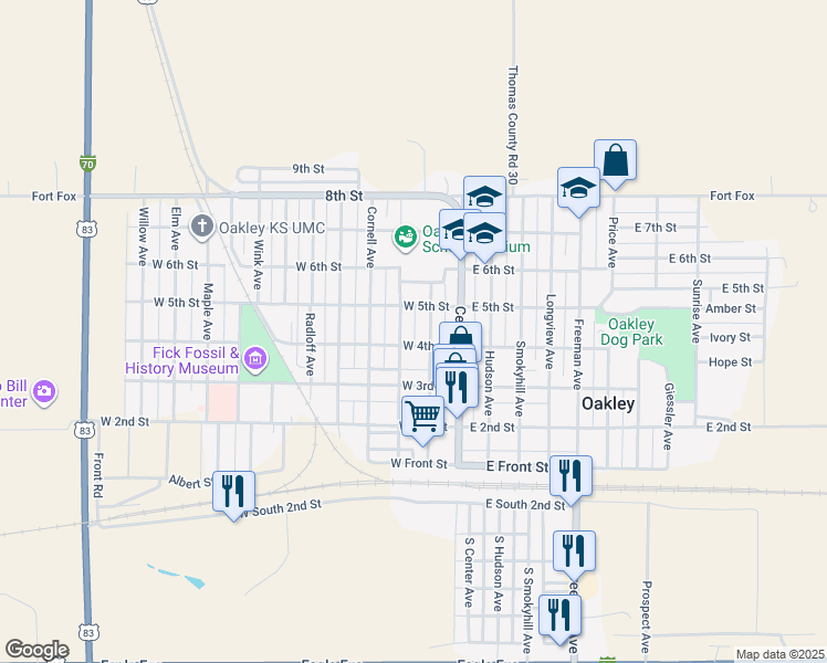 map of restaurants, bars, coffee shops, grocery stores, and more near 252 West 4th Street in Oakley