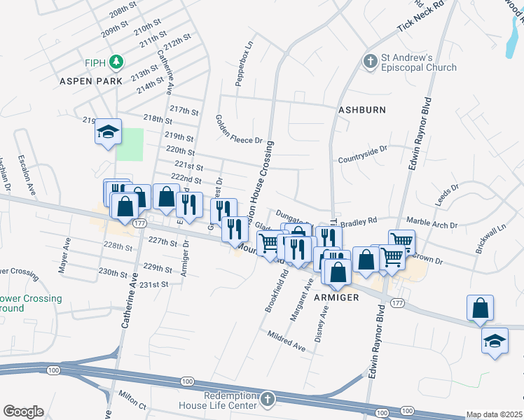 map of restaurants, bars, coffee shops, grocery stores, and more near 2895 Dungate Road in Pasadena