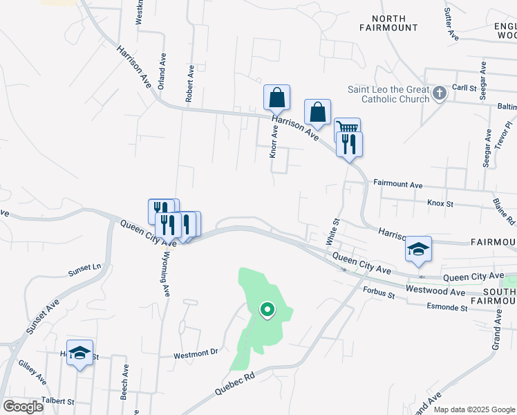 map of restaurants, bars, coffee shops, grocery stores, and more near 2046 Queen City Avenue in Cincinnati