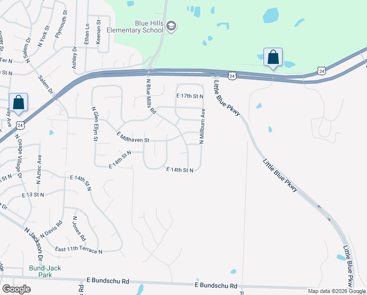 map of restaurants, bars, coffee shops, grocery stores, and more near 20212 East 14th Terrace Court North in Independence