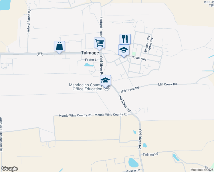 map of restaurants, bars, coffee shops, grocery stores, and more near 2240 Old River Road in Ukiah