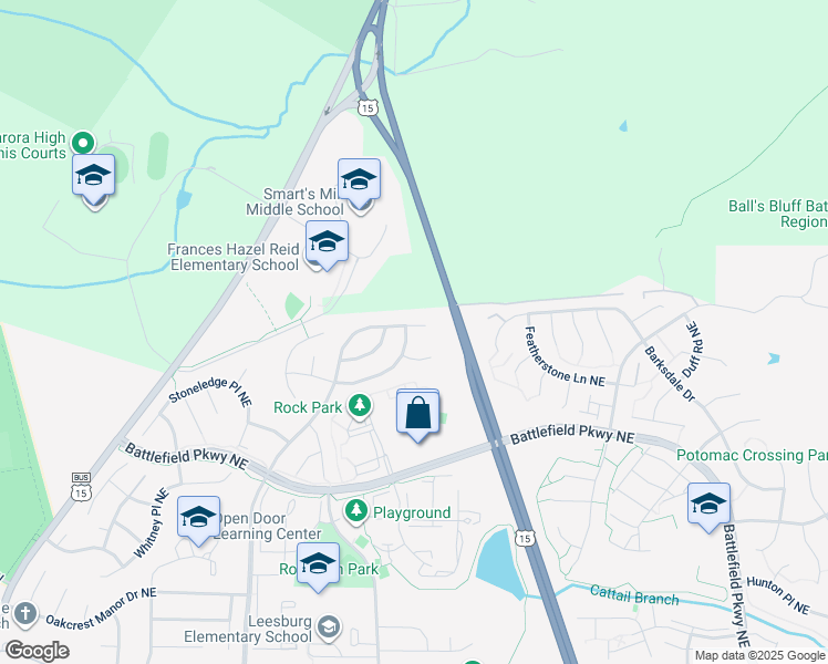 map of restaurants, bars, coffee shops, grocery stores, and more near 912 Catoctin Circle Northeast in Leesburg
