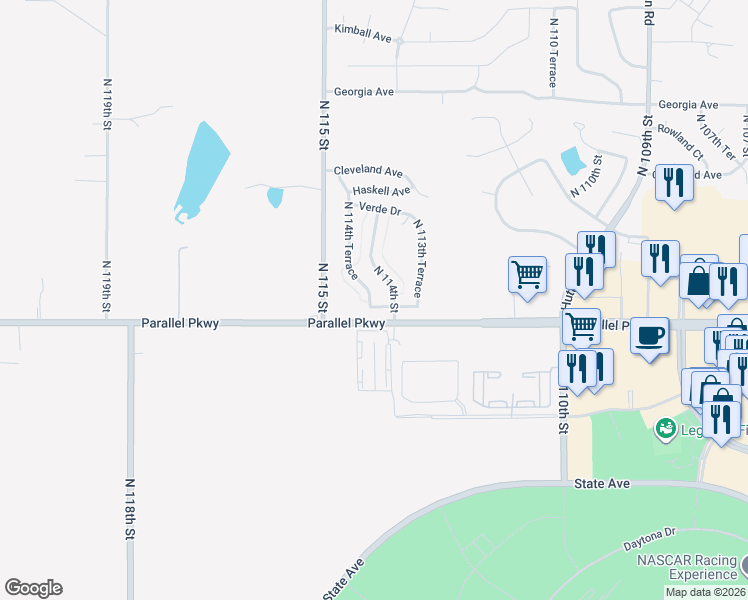 map of restaurants, bars, coffee shops, grocery stores, and more near 11409 Lafayette Avenue in Kansas City