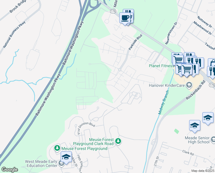 map of restaurants, bars, coffee shops, grocery stores, and more near 3311 Laurel Hill Rd in Hanover