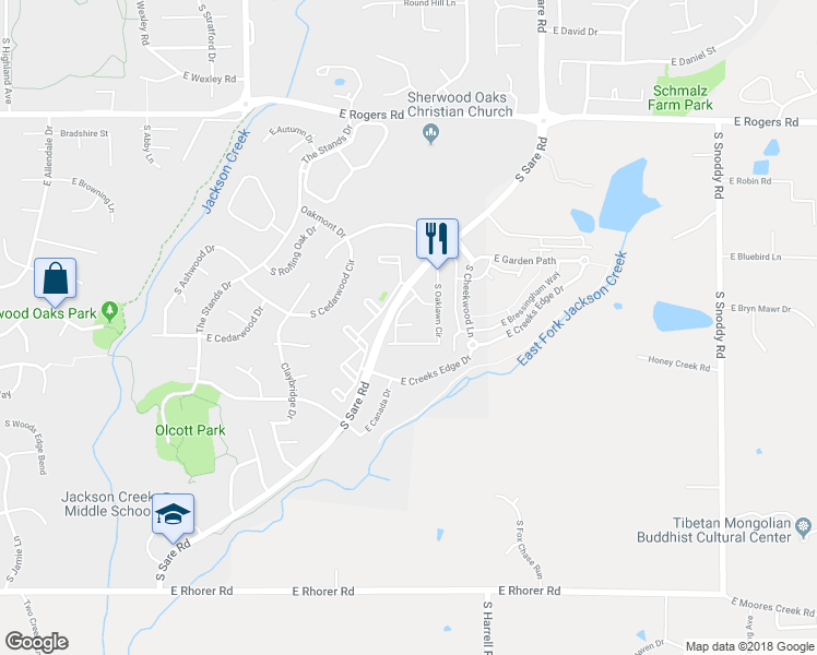 map of restaurants, bars, coffee shops, grocery stores, and more near 3541 South Oaklawn Circle in Bloomington