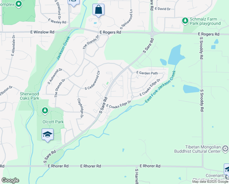 map of restaurants, bars, coffee shops, grocery stores, and more near 3541 South Oaklawn Circle in Bloomington