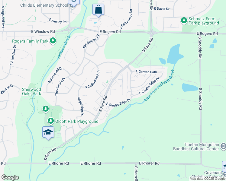 map of restaurants, bars, coffee shops, grocery stores, and more near 3541 South Oaklawn Circle in Bloomington