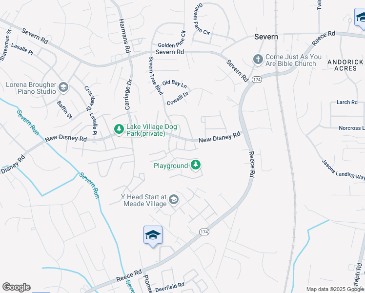 map of restaurants, bars, coffee shops, grocery stores, and more near 7714 Periwinkle Way in Severn