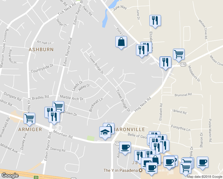 map of restaurants, bars, coffee shops, grocery stores, and more near 3595 Half Moon Glen in Pasadena