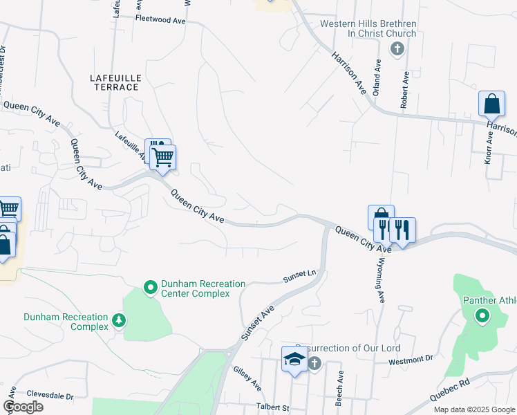 map of restaurants, bars, coffee shops, grocery stores, and more near 2408 Bluffcrest Lane in Cincinnati