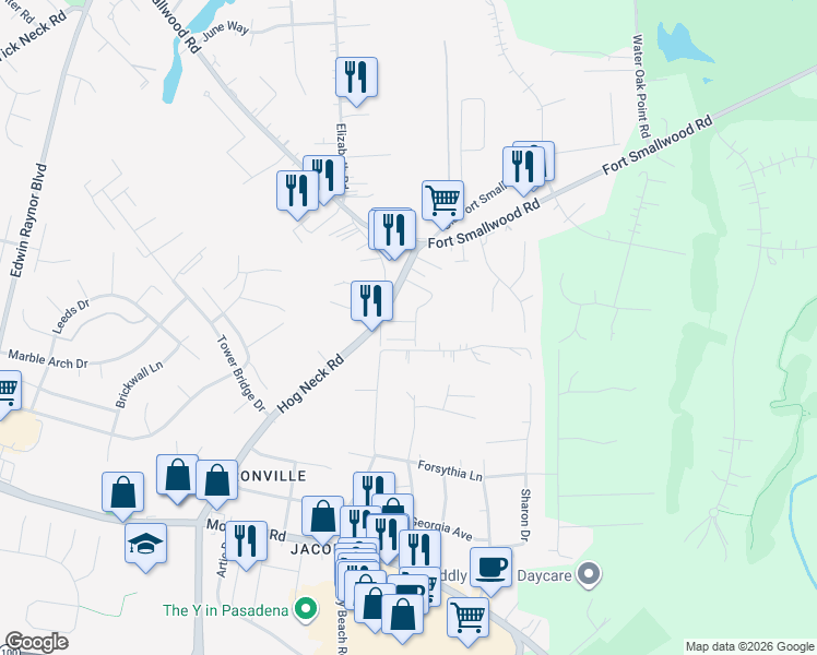 map of restaurants, bars, coffee shops, grocery stores, and more near 4025 Apple Jack Court in Pasadena