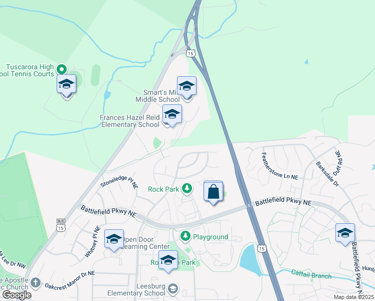map of restaurants, bars, coffee shops, grocery stores, and more near 825 Catoctin Circle Northeast in Leesburg