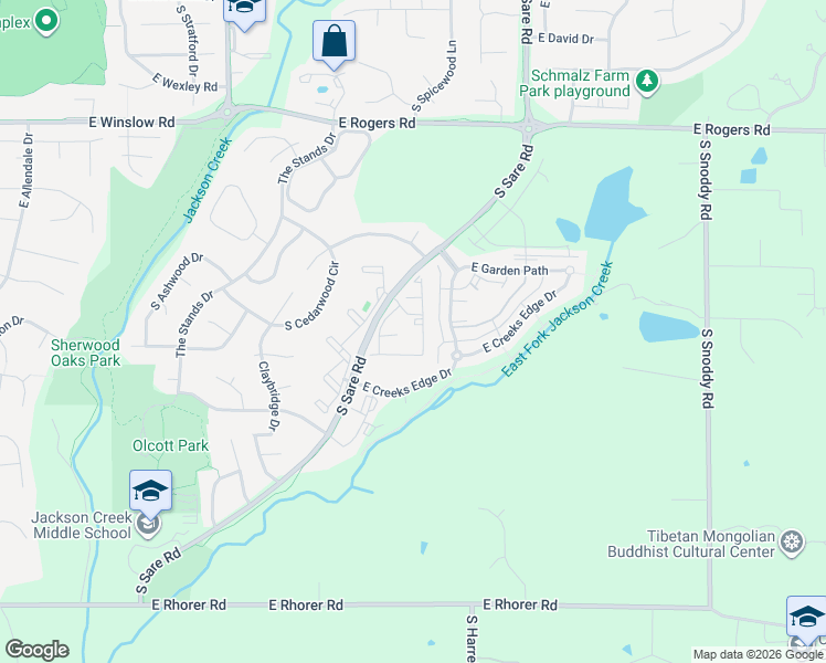map of restaurants, bars, coffee shops, grocery stores, and more near 3455 South Oaklawn Circle in Bloomington