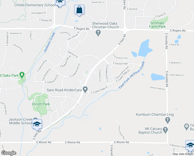 map of restaurants, bars, coffee shops, grocery stores, and more near 3455 South Oaklawn Circle in Bloomington