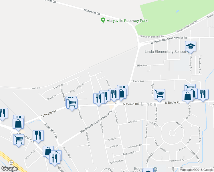 map of restaurants, bars, coffee shops, grocery stores, and more near 6064 Gossett Way in Marysville