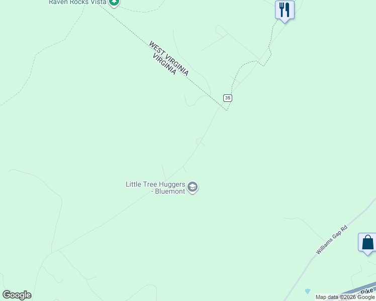 map of restaurants, bars, coffee shops, grocery stores, and more near 17617 Raven Rocks Road in Bluemont