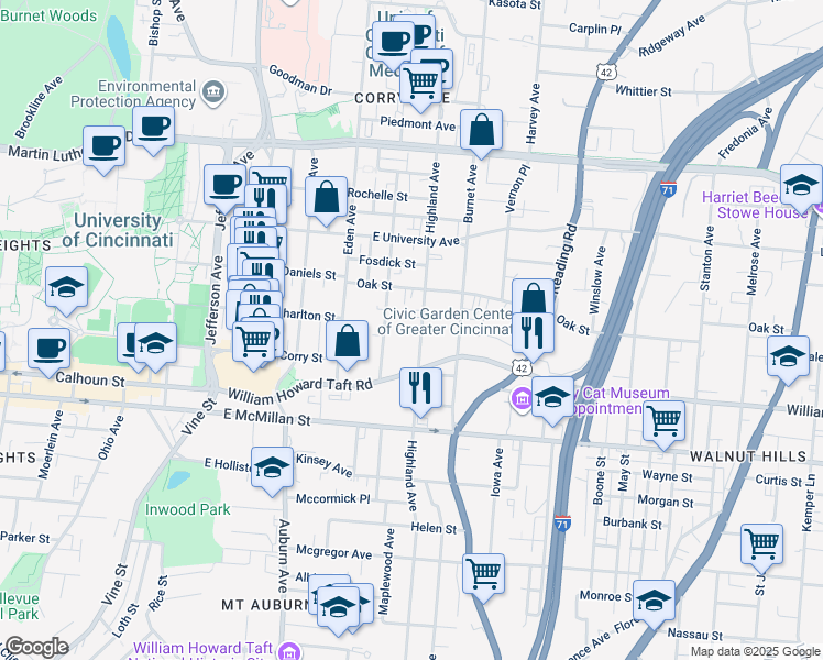 map of restaurants, bars, coffee shops, grocery stores, and more near 2658 Bellevue Avenue in Cincinnati