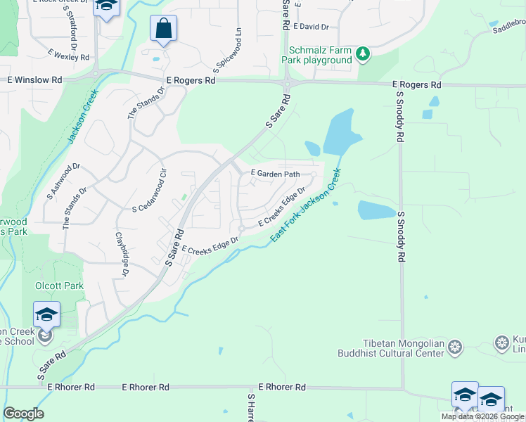 map of restaurants, bars, coffee shops, grocery stores, and more near 2785 East Bressingham Way in Bloomington