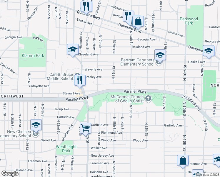 map of restaurants, bars, coffee shops, grocery stores, and more near 1348 Lafayette Avenue in Kansas City