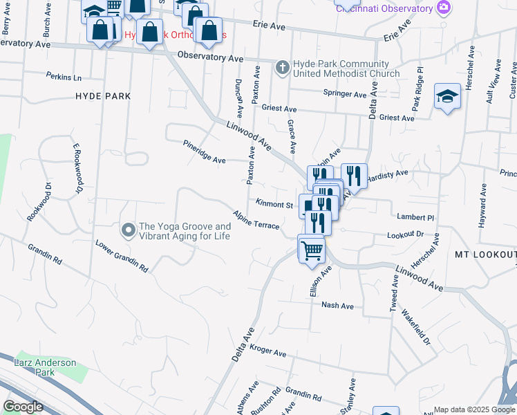 map of restaurants, bars, coffee shops, grocery stores, and more near 3033 Linview Avenue in Cincinnati