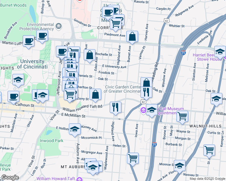 map of restaurants, bars, coffee shops, grocery stores, and more near 2658 Bellevue Avenue in Cincinnati