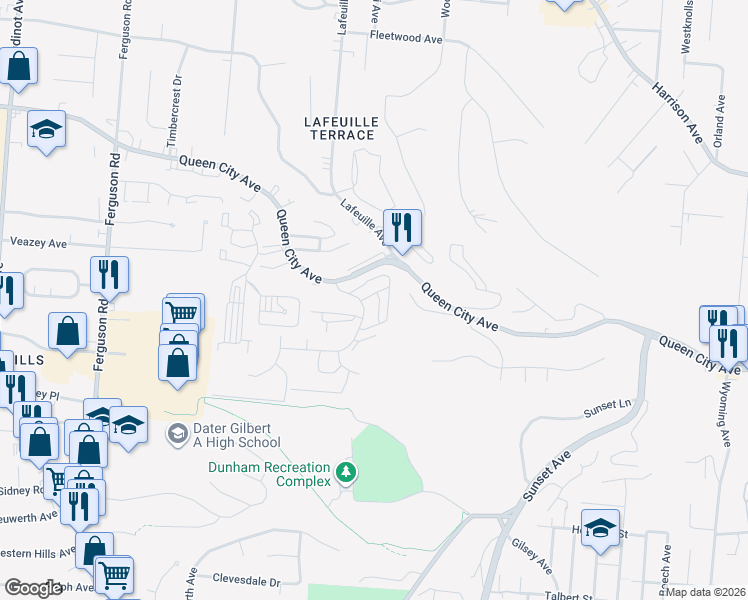 map of restaurants, bars, coffee shops, grocery stores, and more near 2675 Erlene Drive in Cincinnati