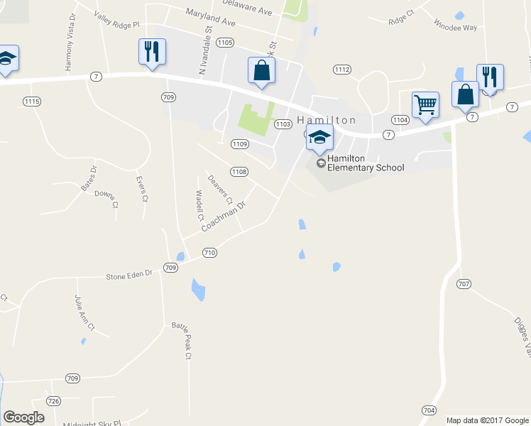 map of restaurants, bars, coffee shops, grocery stores, and more near 215 South Saint Paul Street in Hamilton