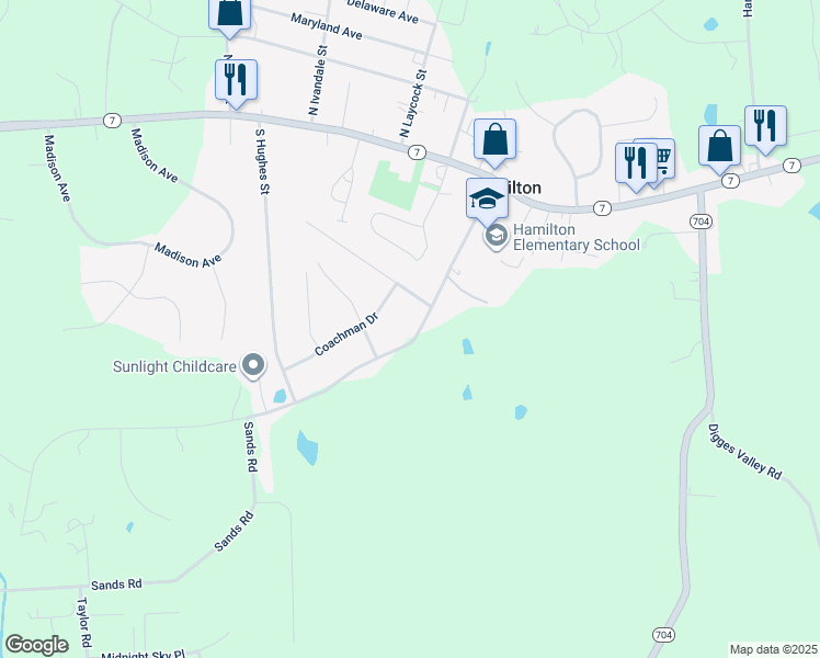map of restaurants, bars, coffee shops, grocery stores, and more near 215 South Saint Paul Street in Hamilton