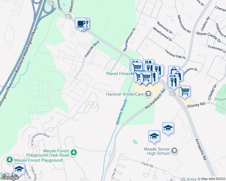 map of restaurants, bars, coffee shops, grocery stores, and more near 2722 Fredericksburg Road in Hanover