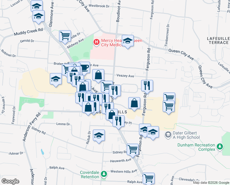 map of restaurants, bars, coffee shops, grocery stores, and more near 3089 Hegry Circle in Cincinnati