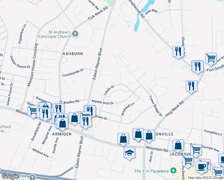 map of restaurants, bars, coffee shops, grocery stores, and more near 8034 Abbey Court in Pasadena