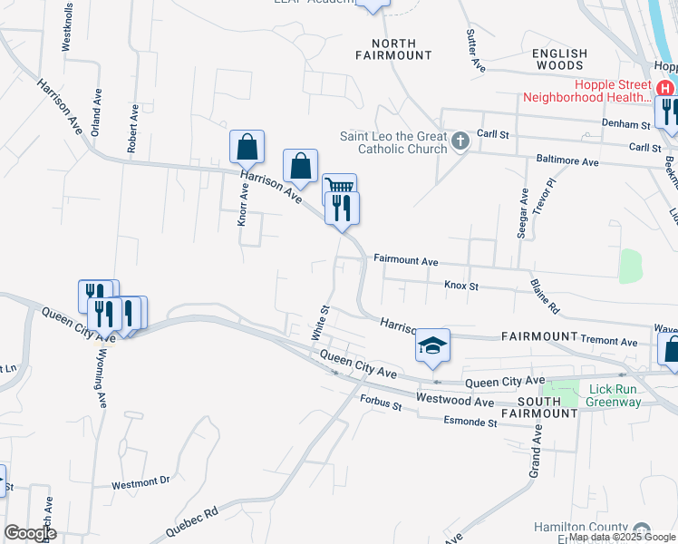 map of restaurants, bars, coffee shops, grocery stores, and more near 1991 Fairmount Avenue in Cincinnati