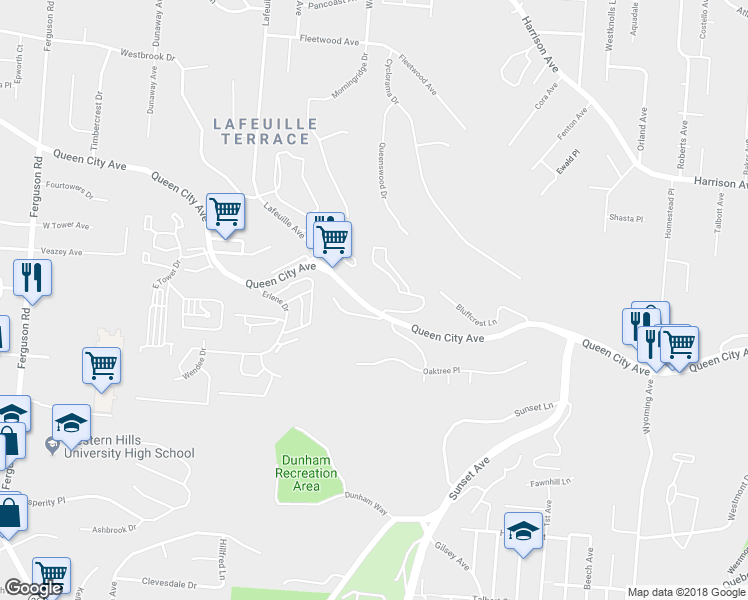 map of restaurants, bars, coffee shops, grocery stores, and more near 2566 Queen City Avenue in Cincinnati