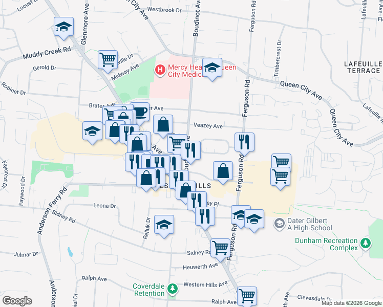 map of restaurants, bars, coffee shops, grocery stores, and more near 3089 Hegry Circle in Cincinnati