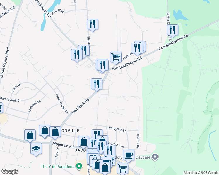map of restaurants, bars, coffee shops, grocery stores, and more near 8003 Apple Valley Drive in Pasadena