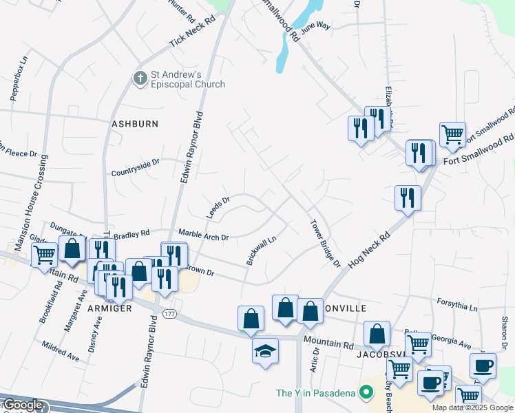 map of restaurants, bars, coffee shops, grocery stores, and more near 8048 Abbey Court in Pasadena