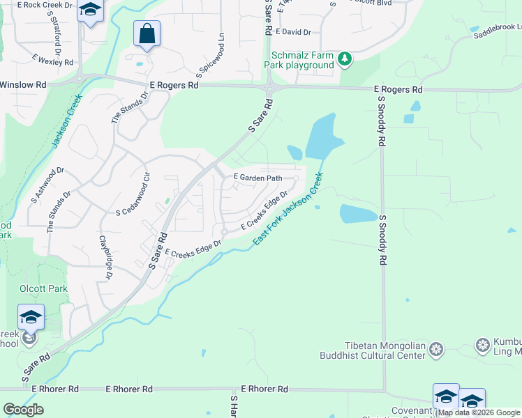 map of restaurants, bars, coffee shops, grocery stores, and more near 2785 East Bressingham Way in Bloomington