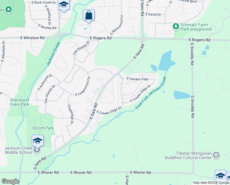 map of restaurants, bars, coffee shops, grocery stores, and more near 3381 South Oaklawn Circle in Bloomington